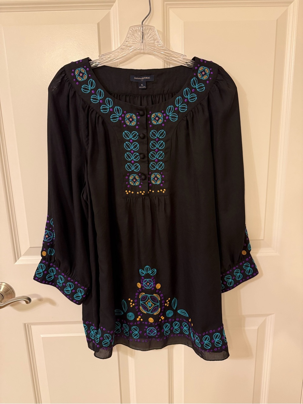 Banana Republic Embroidered Peasant Blouse Women’s XL 3/4 Sleeve EUC Boho